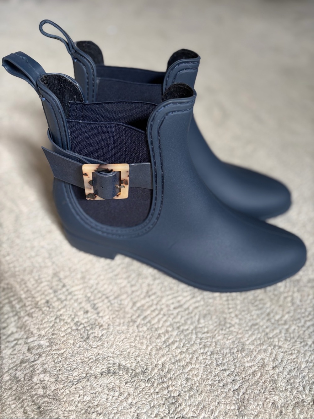 Henry Ferrera Navy Chelsea Rain Boots Waterproof Buckle Ankle Boots Size 7